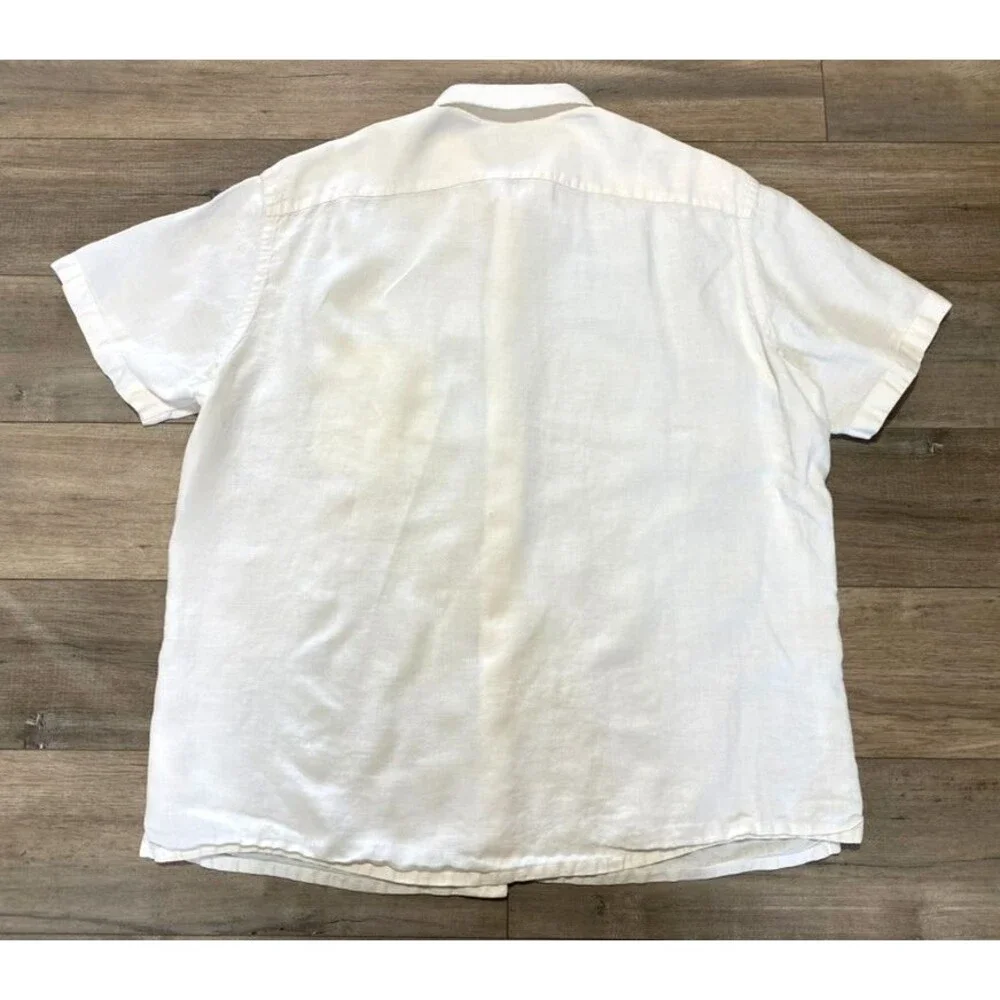 J.Crew 100% Linen Shirt Men’s XL Solid White Short Sleeve Button Resort Coastal